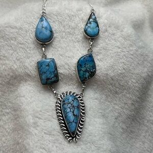 Turquoise Natural Gemstone 925 Silver Plated 16” Necklace